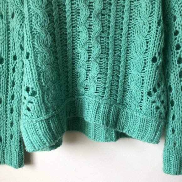 Free People Women’s Fluff Oversized Cable Knit Lace Sweater Mint Green XS - Picture 6 of 12